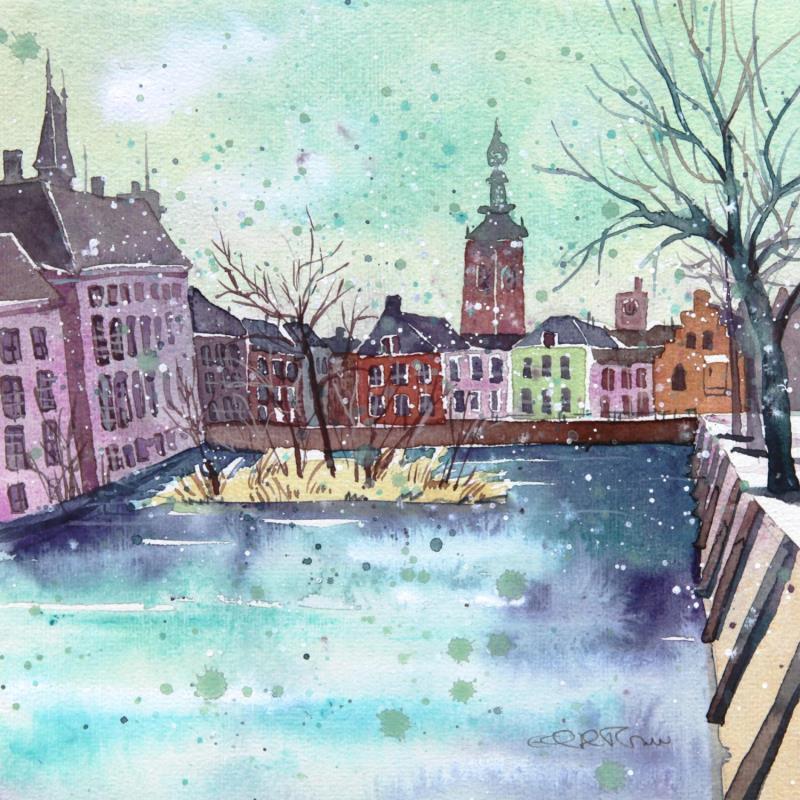 Painting NO.  2421  THE HAGUE  HOFVIJVER by Thurnherr Edith | Painting Subject matter Watercolor Pop icons, Urban