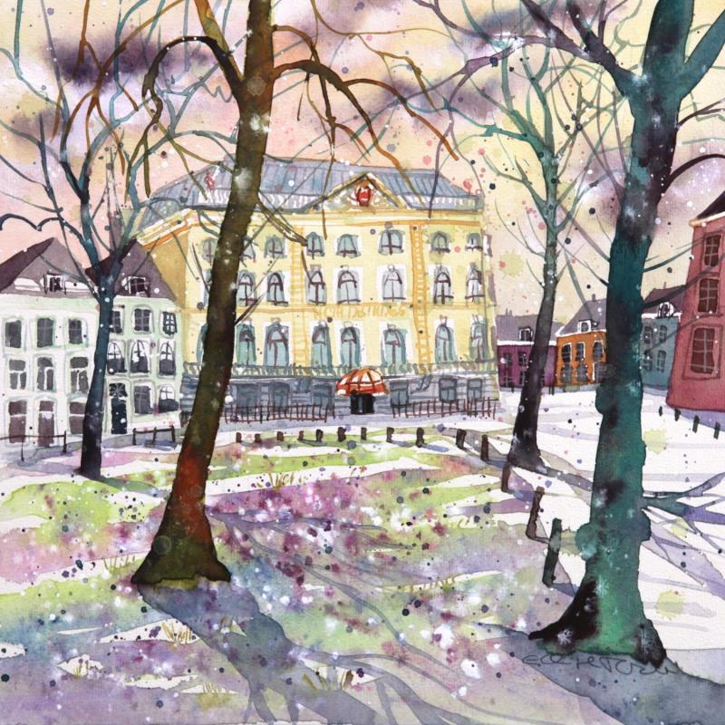 Peinture NO.  2428  THE HAGUE  HOTEL DES INDÈS SPRING par Thurnherr Edith | Tableau Matiérisme Urbain Aquarelle