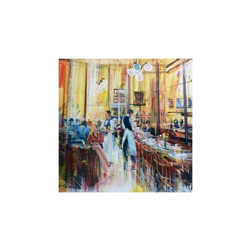 Gemälde Midi au café von Frédéric Thiery | Gemälde Figurativ Acryl