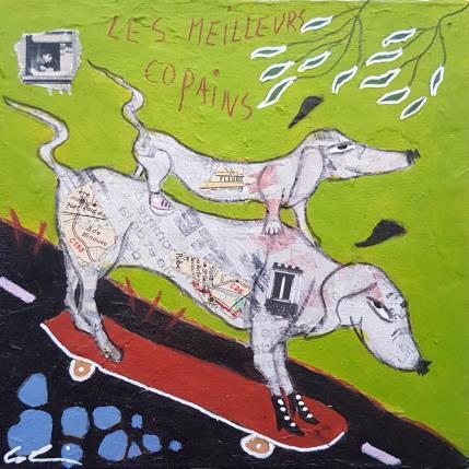 Painting Les meilleurs copains #5 by Colin Sylvie | Painting Raw art Acrylic, Gluing, Pastel Animals