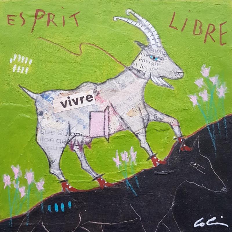 Peinture Esprit libre #3 par Colin Sylvie | Tableau Art Singulier Acrylique, Collage, Pastel Animaux