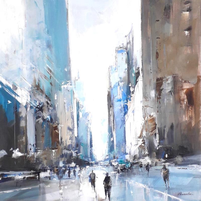 Painting city bue by Poumelin Richard | Painting Figurative Landscapes Oil Acrylic