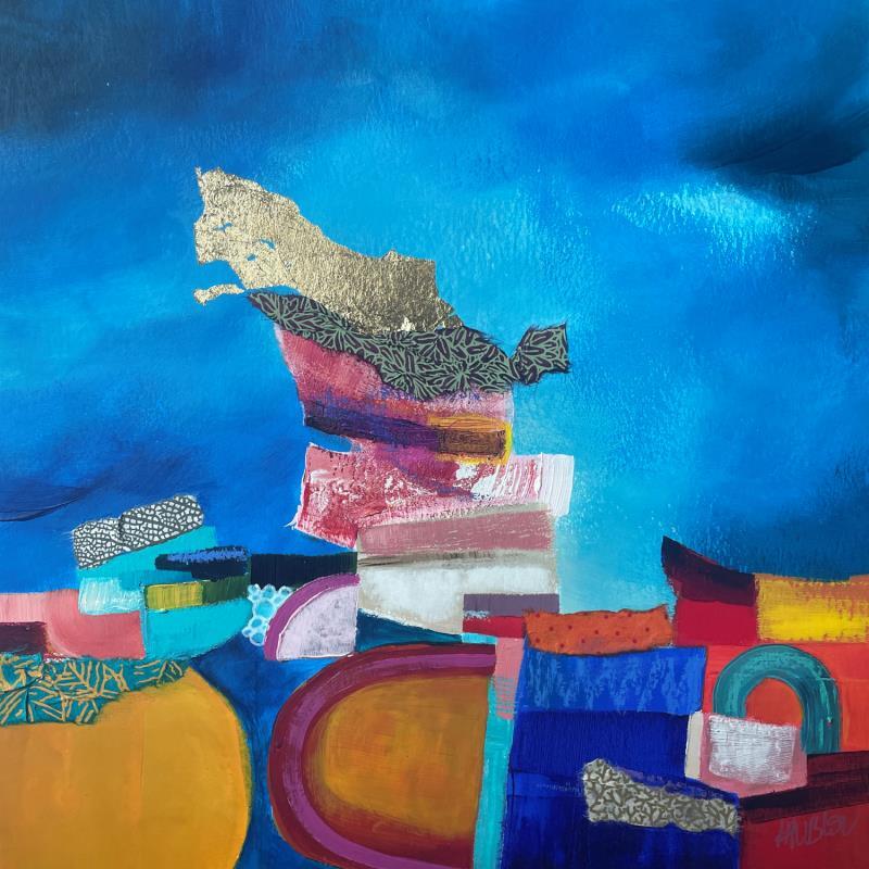 Painting Protection de la terre by Lau Blou | Painting Abstract Acrylic, Gluing, Gold leaf, Paper Landscapes