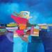 Gemälde ST24-0411 von Lau Blou | Gemälde Abstrakt Landschaften Acryl Collage Pastell Blattgold