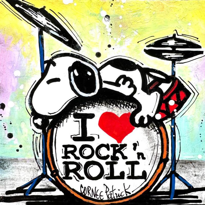 Gemälde Snoopy , I love rock n roll von Cornée Patrick | Gemälde Pop-Art Graffiti, Öl Musik, Pop-Ikonen