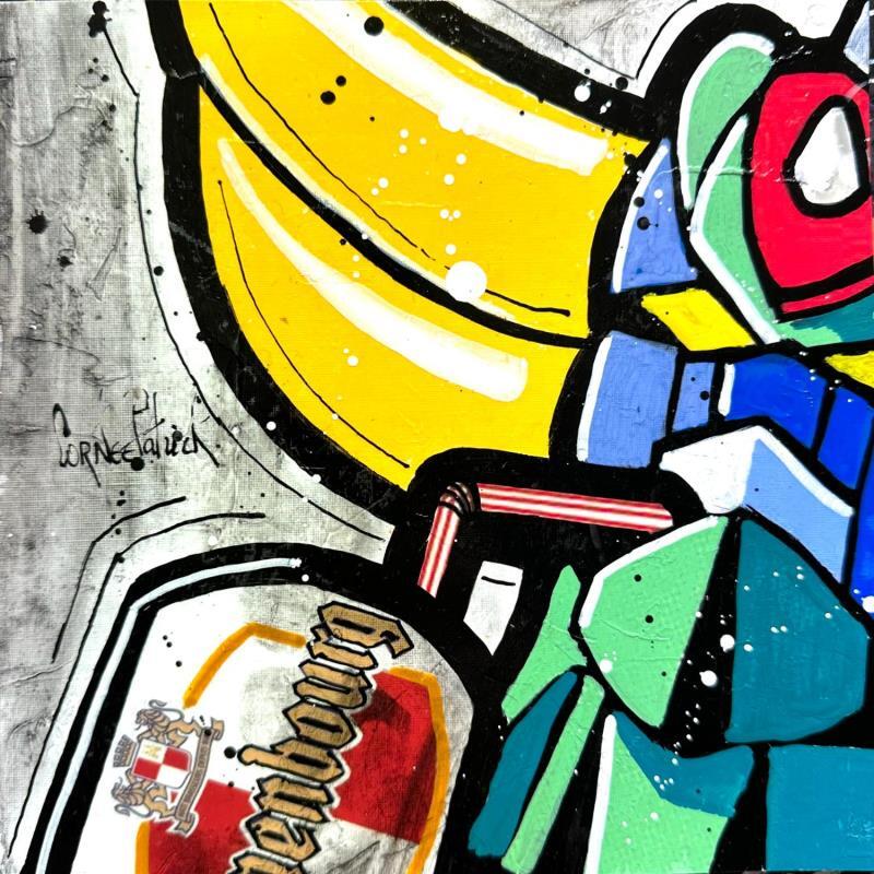 Peinture Goldorak loves Kronenbourg beer par Cornée Patrick | Tableau Pop-art Cinéma Icones Pop Graffiti Huile