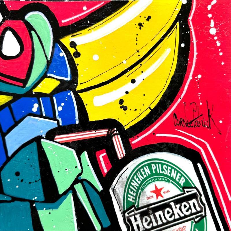 Peinture Goldorak loves Heineken beer par Cornée Patrick | Tableau Pop-art Cinéma Icones Pop Scènes de vie Graffiti Huile