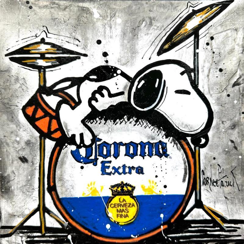 Gemälde Snoopy loves Corona beer von Cornée Patrick | Gemälde Pop-Art Musik Kino Pop-Ikonen Graffiti Öl