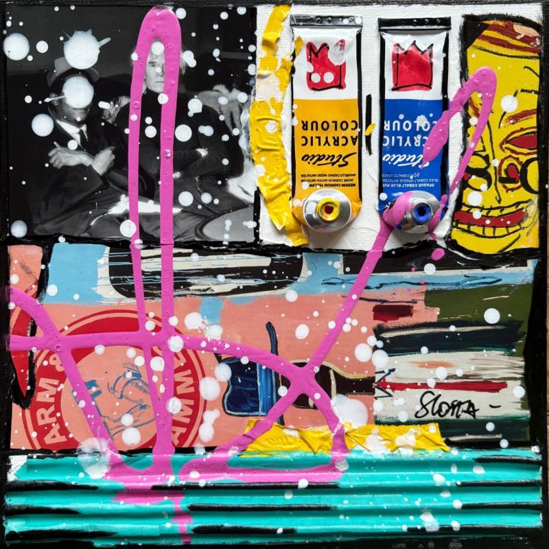 Peinture Basquiat and Warhol pop par Costa Sophie | Tableau Pop-art Acrylique, Collage, Upcycling Icones Pop