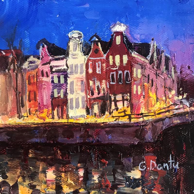 Peinture L'Amsterdam nocturne par Dontu Grigore | Tableau Figuratif Urbain Huile