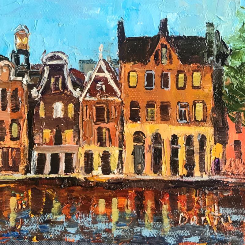 Painting Les maisons marrons au bord du canal  by Dontu Grigore | Painting Figurative Oil Urban