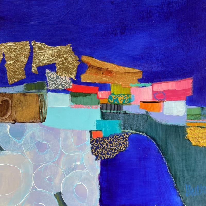 Painting Au bord de la rivière by Lau Blou | Painting Abstract Acrylic, Gluing, Gold leaf, Pastel Landscapes, Pop icons