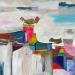 Gemälde Dans le vent du matin von Lau Blou | Gemälde Abstrakt Landschaften Acryl Collage Pastell Blattgold Papier
