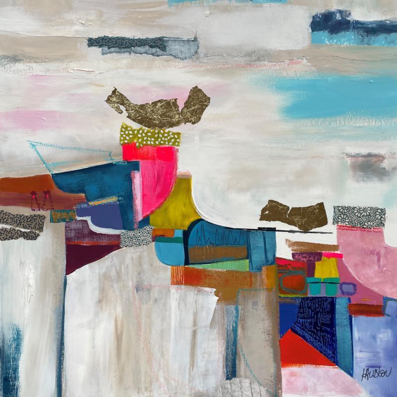 Gemälde Dans le vent du matin von Lau Blou | Gemälde Abstrakt Acryl, Blattgold, Collage, Papier, Pastell Landschaften