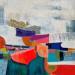Gemälde La montée des pierres von Lau Blou | Gemälde Abstrakt Landschaften Acryl Collage Pastell Blattgold Papier