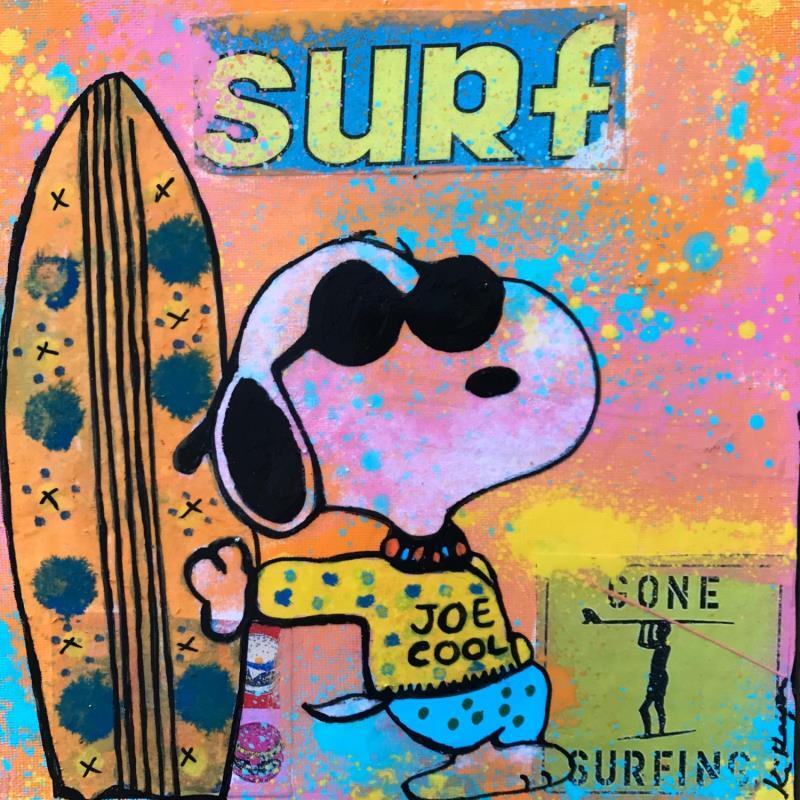 Peinture Snoopy surf 2 par Kikayou | Tableau Pop-art Icones Pop Graffiti Acrylique Collage