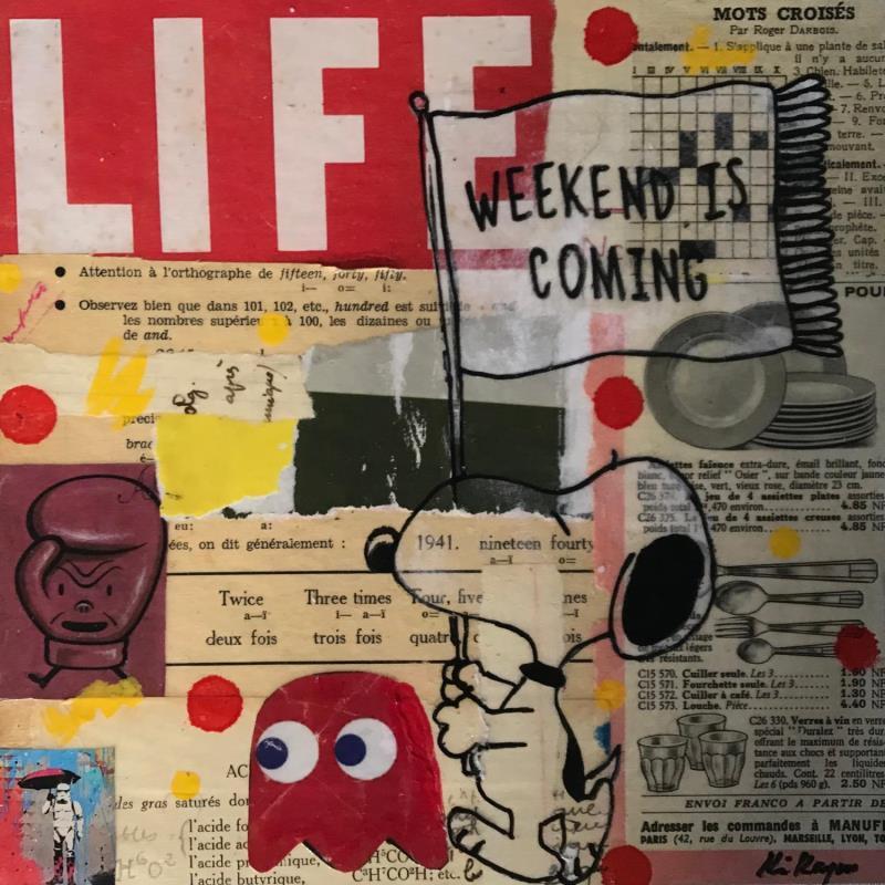 Gemälde Snoopy week end von Kikayou | Gemälde Pop-Art Pop-Ikonen Graffiti Acryl Collage