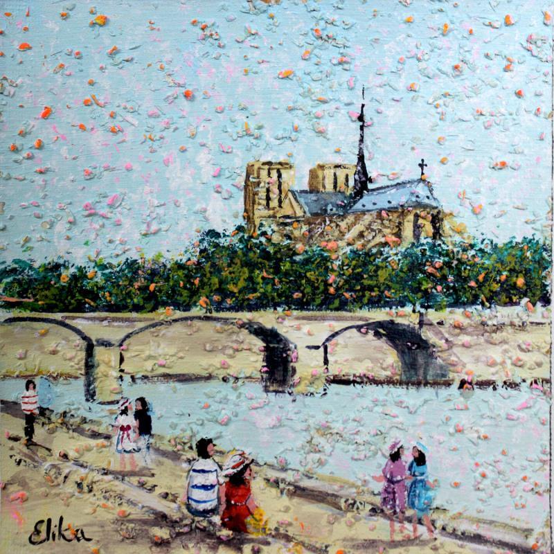 Peinture Admiration de Notre-Dame par Dessapt Elika | Tableau Impressionnisme Acrylique Sable