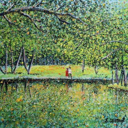 Painting La rivière aux reflets  by Dessapt Elika | Painting Impressionism Acrylic, Sand Pop icons