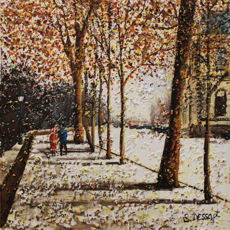Peinture Une promenade sous les feuilles  par Dessapt Elika | Tableau Impressionnisme Acrylique Sable
