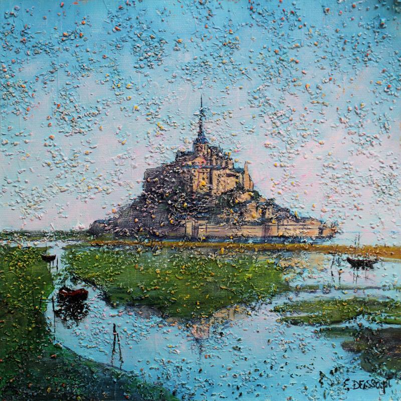 Peinture Le mont Saint-Michel  par Dessapt Elika | Tableau Impressionnisme Acrylique, Sable