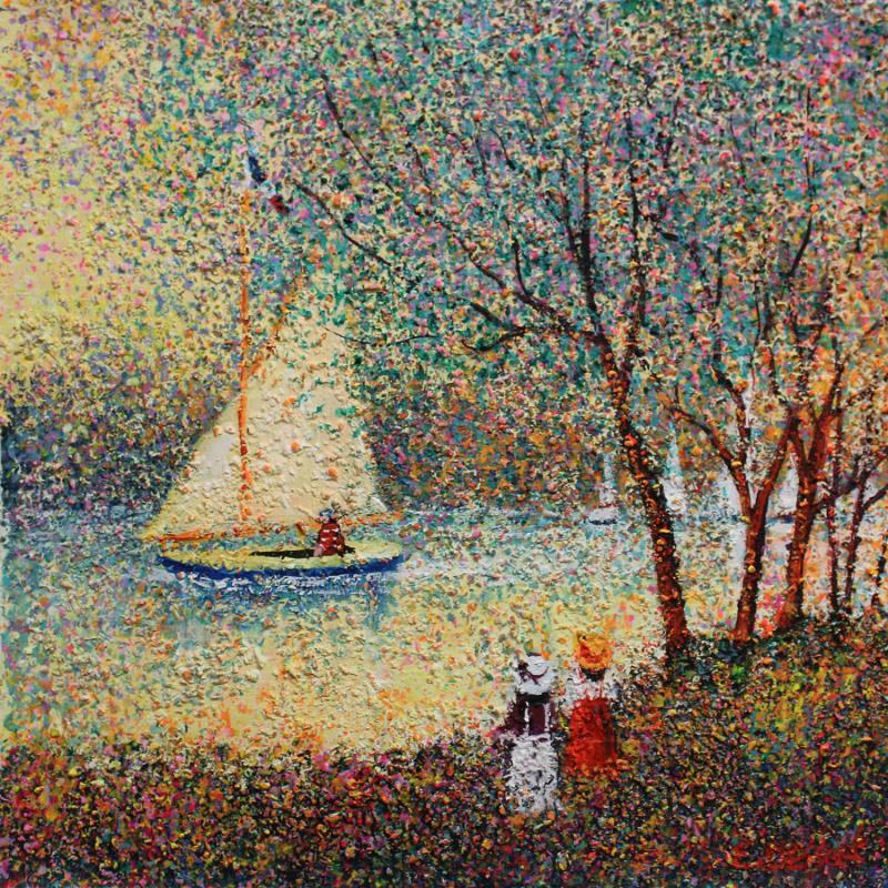 Gemälde J'aimerais tant voguer von Dessapt Elika | Gemälde Impressionismus Acryl Sand