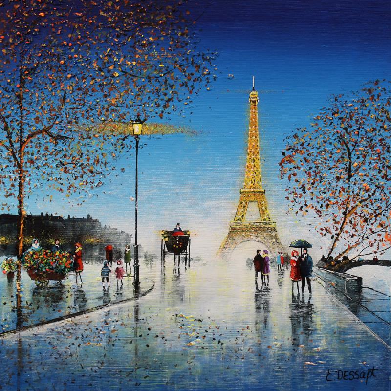 Peinture La tour Eiffel embrumée par Dessapt Elika | Tableau Impressionnisme Acrylique Sable