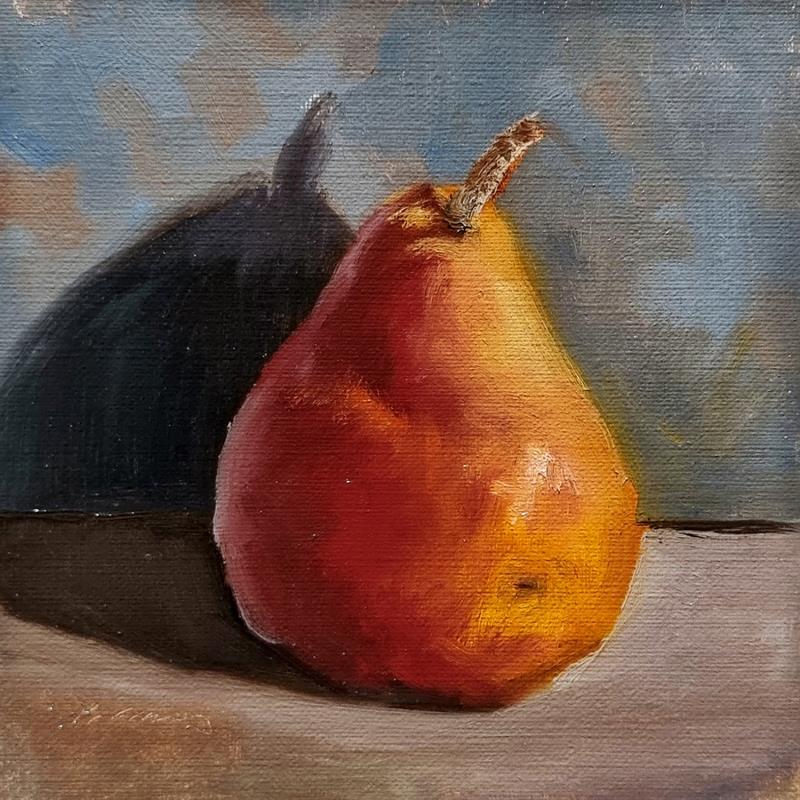 Painting Poire by Giroud Pascal | Painting Figurative Oil Nature, Still-life
