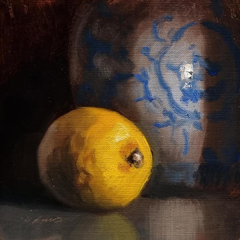 Peinture Citron et Porcelaine par Giroud Pascal | Tableau Figuratif Huile Nature, Natures mortes