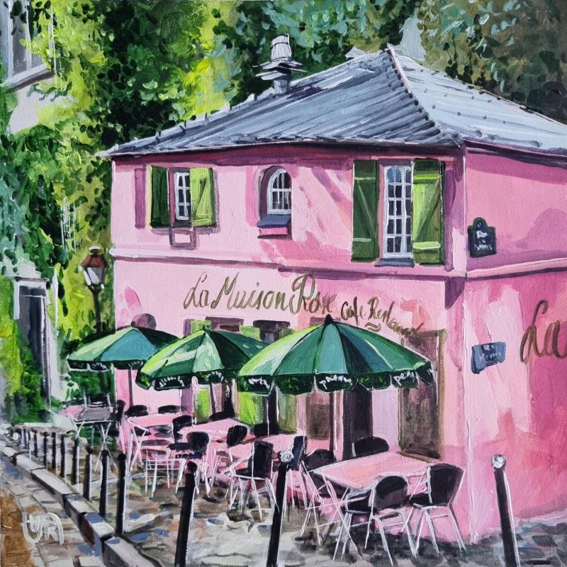 Painting  La maison rose - Montmartre by Rasa | Painting Figurative Acrylic Urban