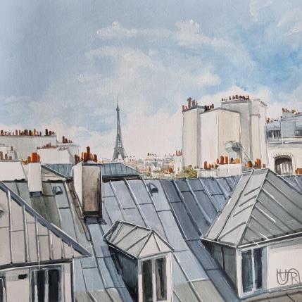 Peinture Roofs and sky par Rasa | Tableau Figuratif Acrylique Urbain
