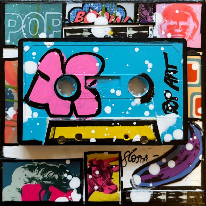 Gemälde POP K7 (bleu) von Costa Sophie | Gemälde Pop-Art Acryl, Collage, Upcycling Pop-Ikonen