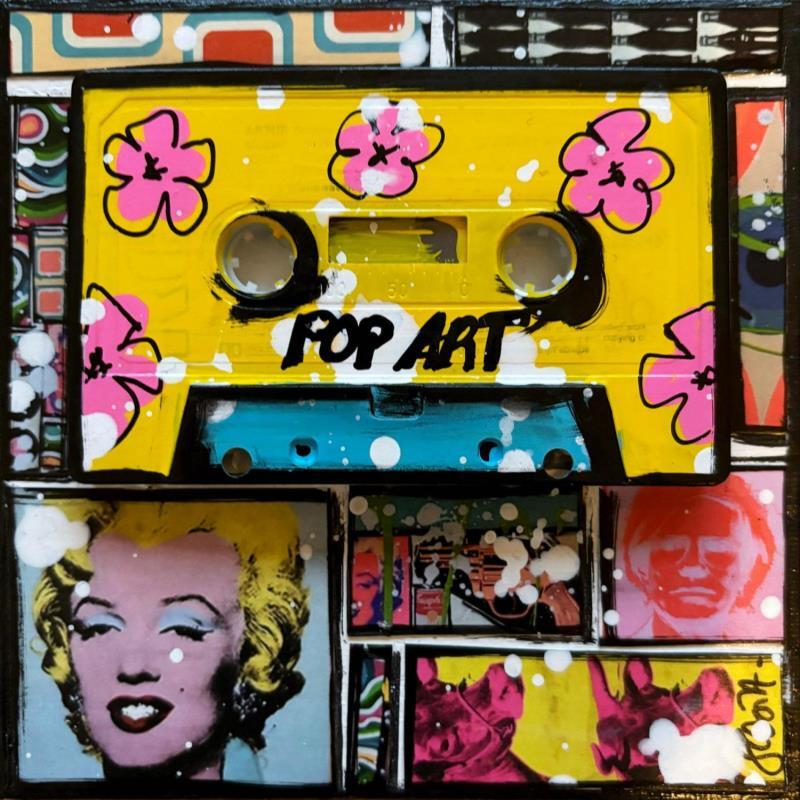 Painting POP K7 (jaune) by Costa Sophie | Painting Pop-art Acrylic, Gluing, Upcycling Pop icons