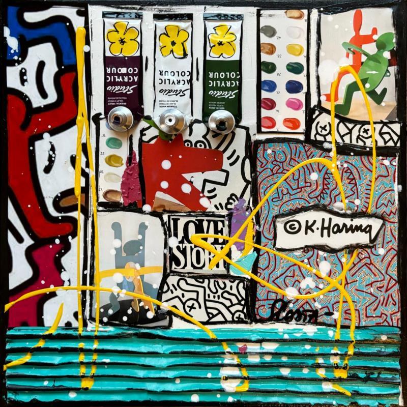 Painting Tribute to K.Haring by Costa Sophie | Painting Pop-art Acrylic, Gluing, Upcycling Pop icons