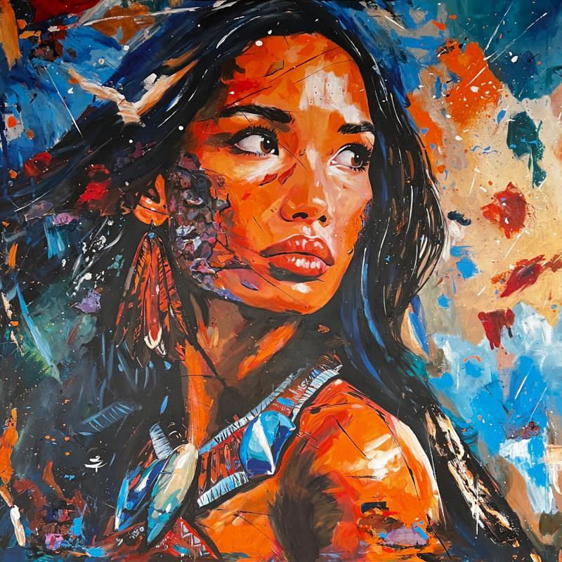 Painting Pocahontas by Caizergues Noël  | Painting Pop-art Portrait Society Pop icons Acrylic Gluing Posca