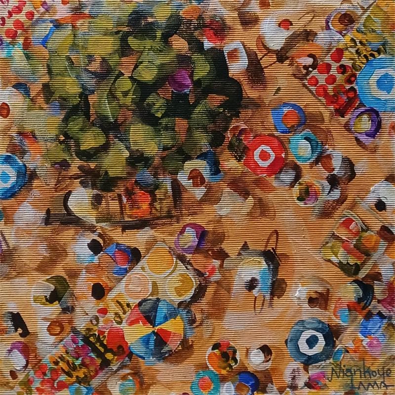 Gemälde Place du marché 3 von Lama Niankoye | Gemälde Figurativ Alltagsszenen Acryl