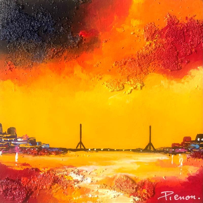 Painting Red City  by Pienon Cyril | Painting Abstract Landscapes Acrylic Sand