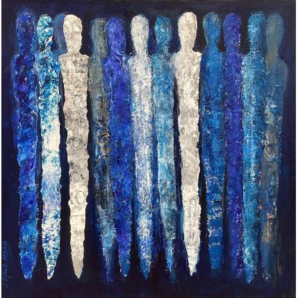 Gemälde Les fées bleues von Rocco Sophie | Gemälde Art brut Acryl, Collage, Sand