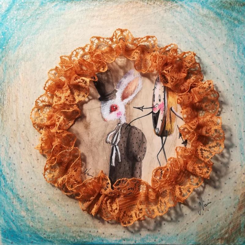 Painting Bianconiglio e il tempo saltellante by Nai | Painting Surrealism Society Pop icons Animals Acrylic Gluing