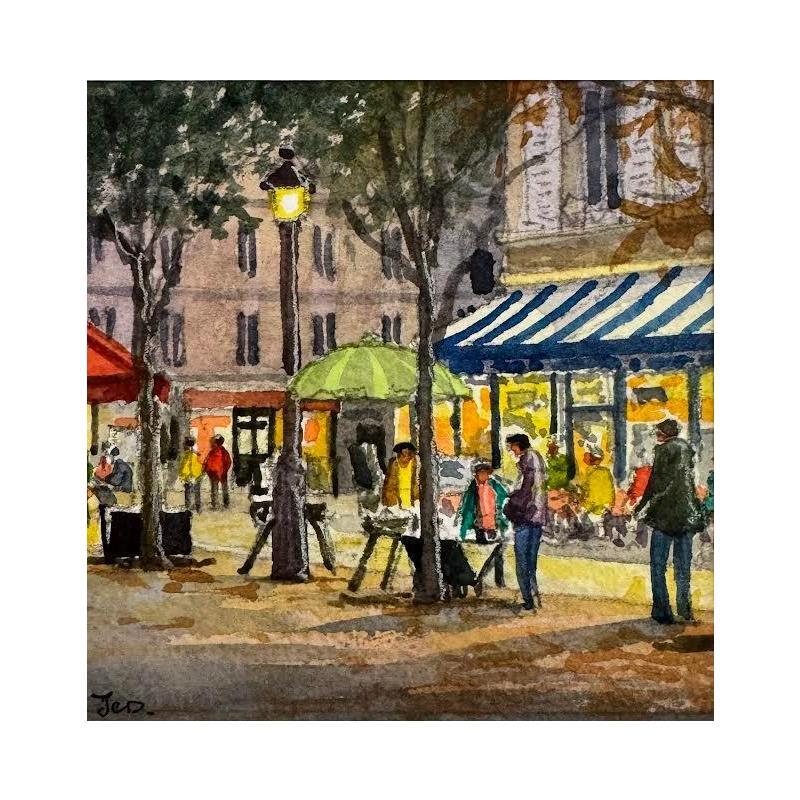 Peinture Montmartre, les cafés des peintres par Decoudun Jean charles | Tableau Figuratif Aquarelle Urbain