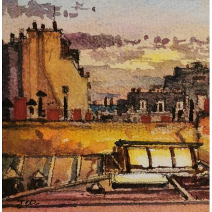 Painting La nuit, les toits by Decoudun Jean charles | Painting Figurative Watercolor Urban