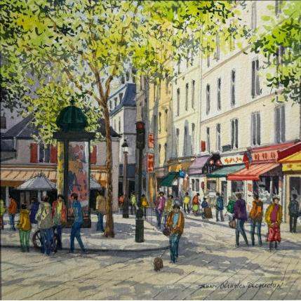 Painting La rue St André des Arts, quartier latin by Decoudun Jean charles | Painting Figurative Watercolor Urban