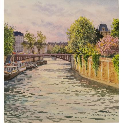 Painting La Seine by Decoudun Jean charles | Painting Figurative Watercolor Urban