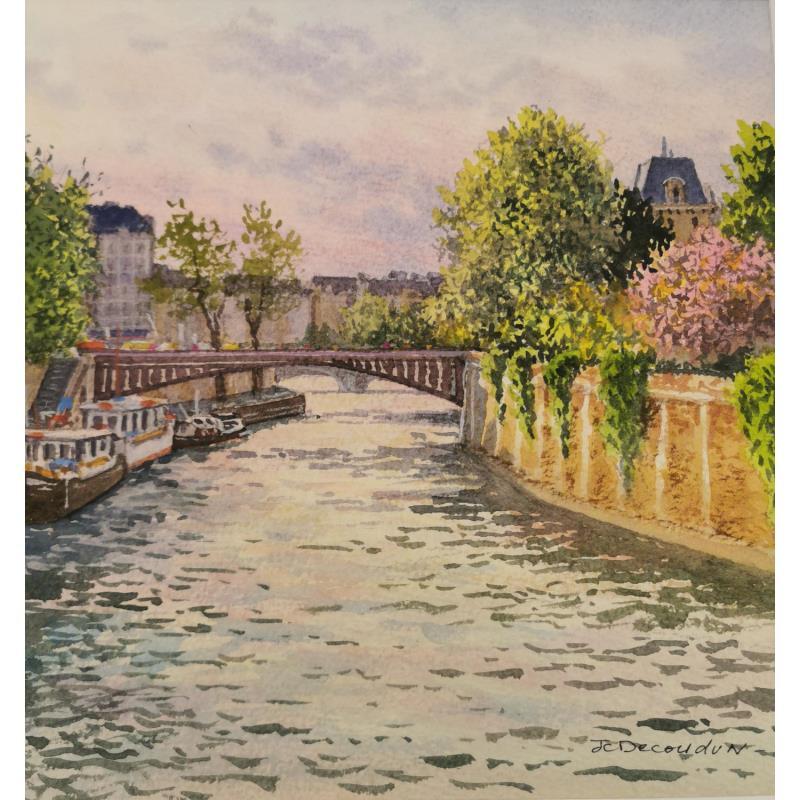 Gemälde La Seine von Decoudun Jean charles | Gemälde Figurativ Urban Aquarell