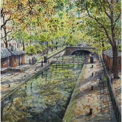 Painting Le Canal St Martin by Decoudun Jean charles | Painting Figurative Watercolor Urban
