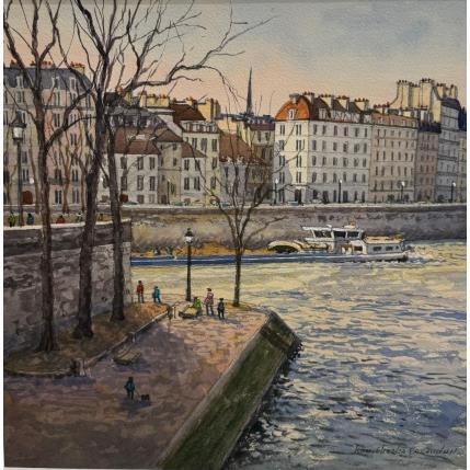 Painting L'Île St Louis et l'Île de la Cité by Decoudun Jean charles | Painting Figurative Watercolor Urban