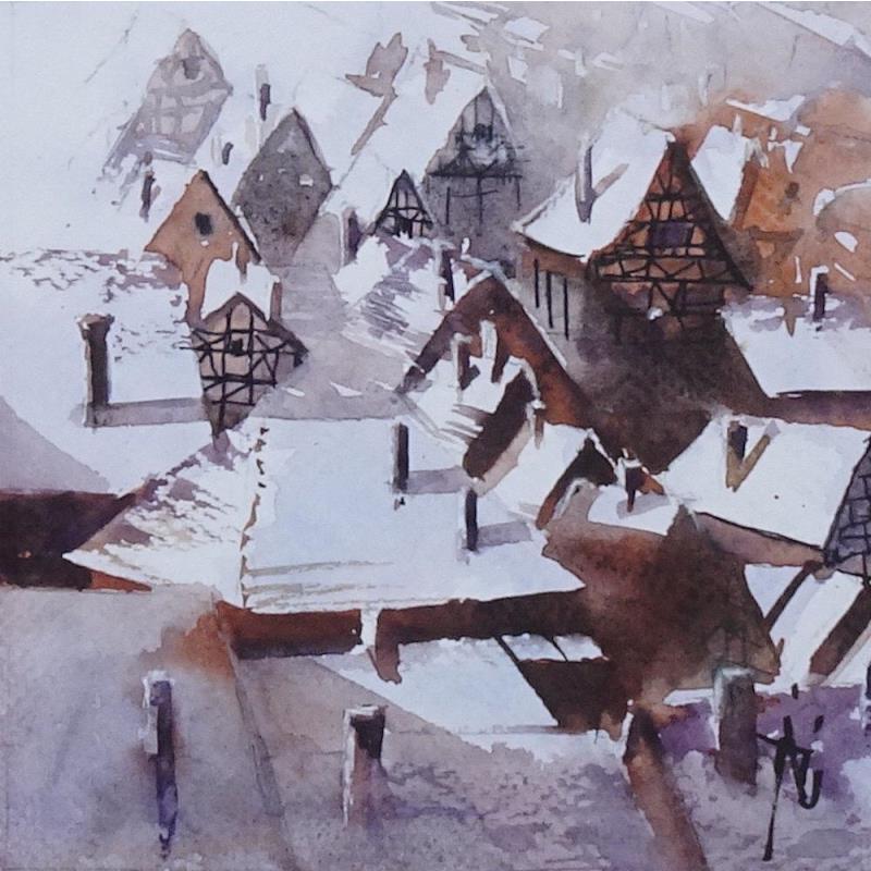 Gemälde La blancheur des toits von Abbatucci Violaine | Gemälde Figurativ Aquarell