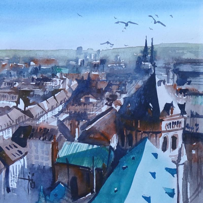 Gemälde Sur les toits strasbourgeois von Abbatucci Violaine | Gemälde Figurativ Aquarell