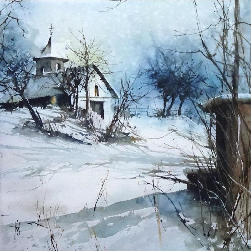 Gemälde La ferveur de l'hiver von Abbatucci Violaine | Gemälde Figurativ Aquarell