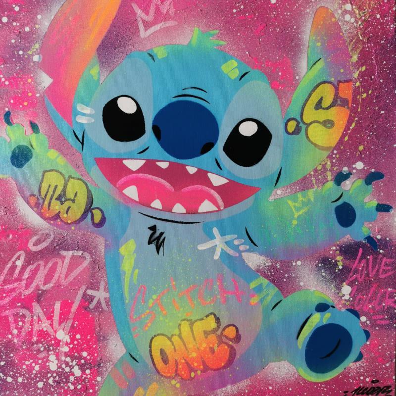 Gemälde Stitch love pink von Kedarone | Gemälde Pop-Art Pop-Ikonen Graffiti Acryl